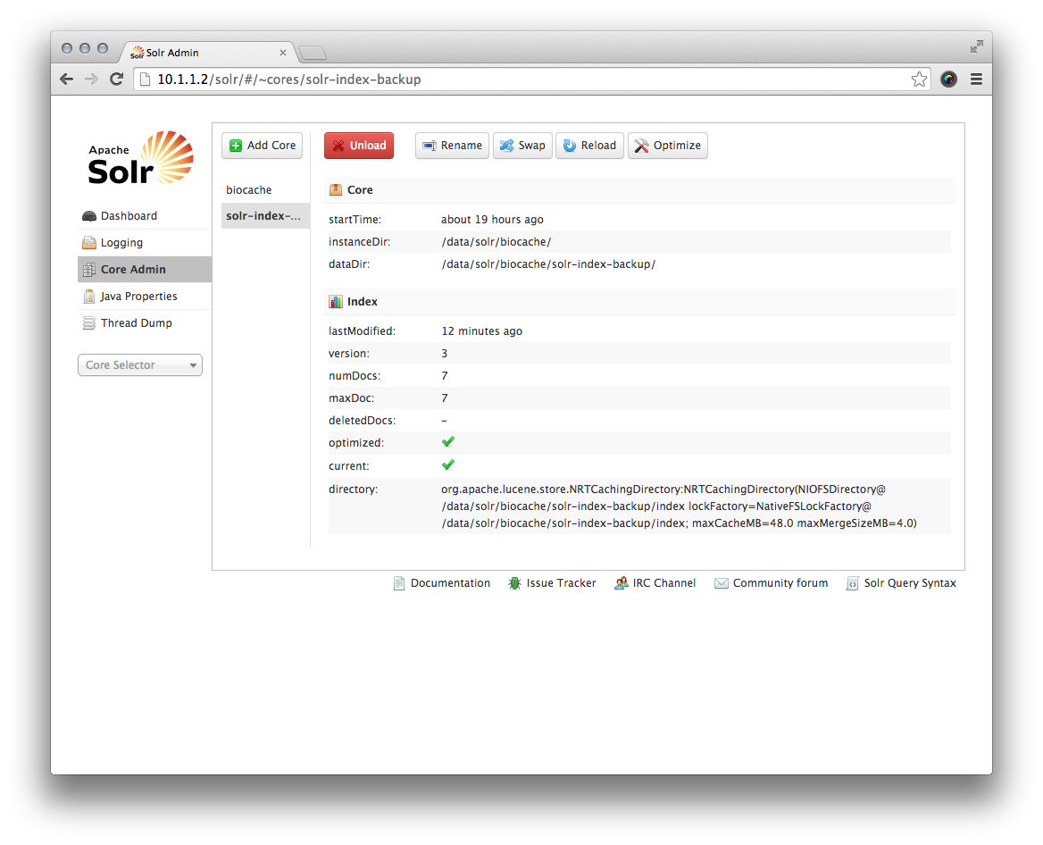 Check Solr core detials