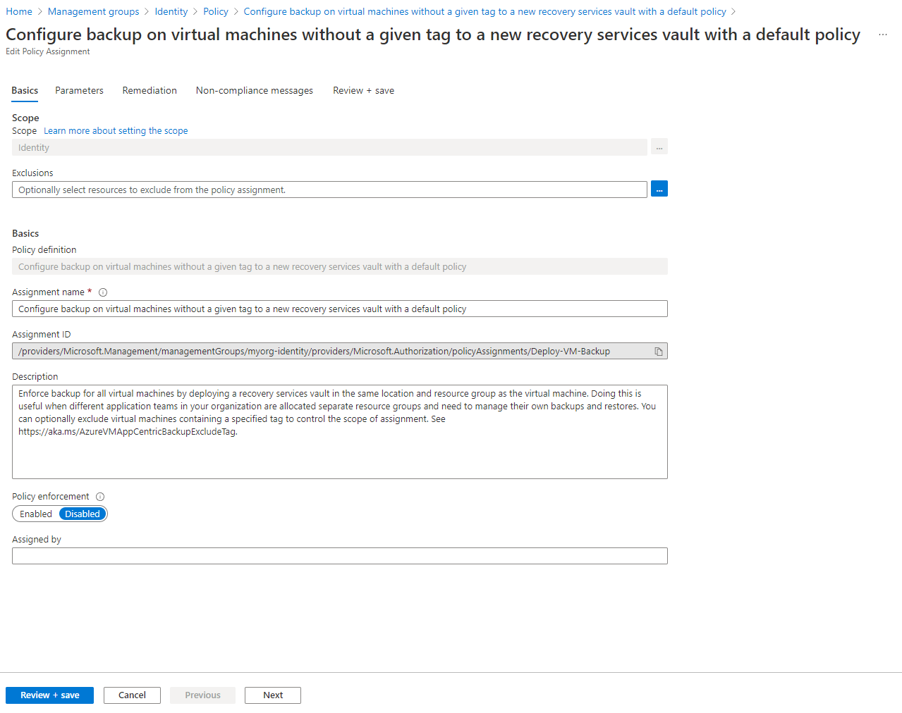 Deploy-VM-Backup enforcement mode