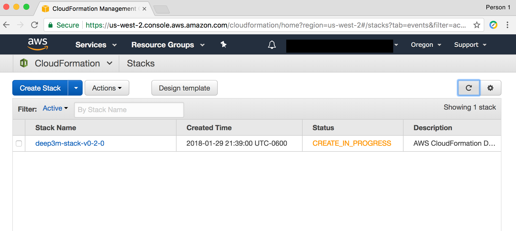 CloudFormation console with stack