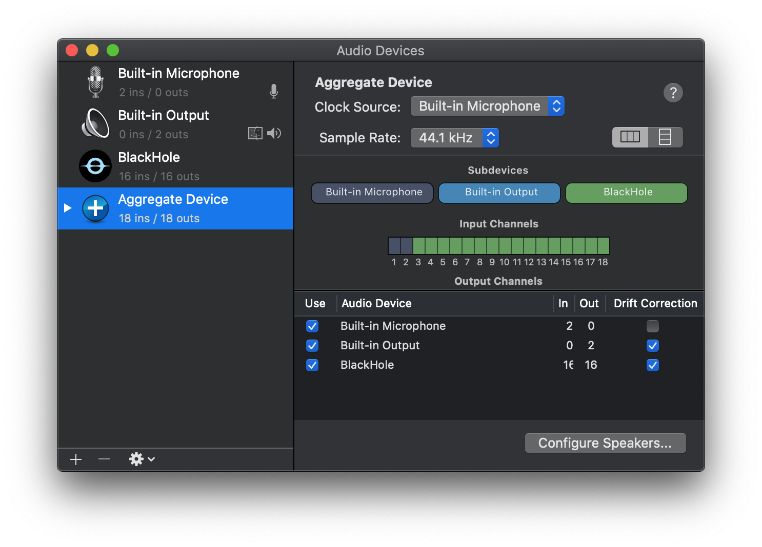 Aggregate Device Options