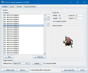 BAM Converter: Frames Tab
