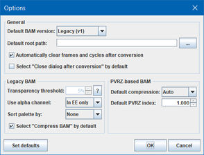 BAM Converter: Options Dialog