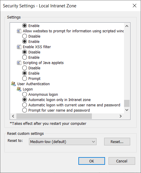 IE - Security Settings