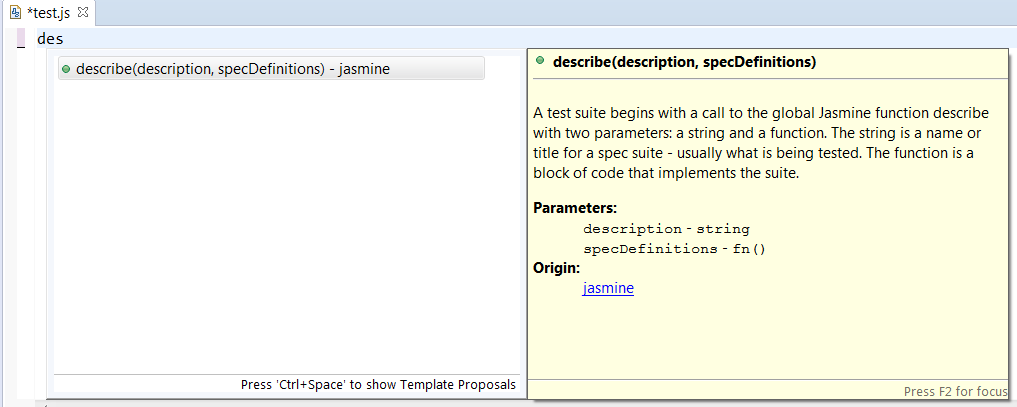 Jasmine describe Completion