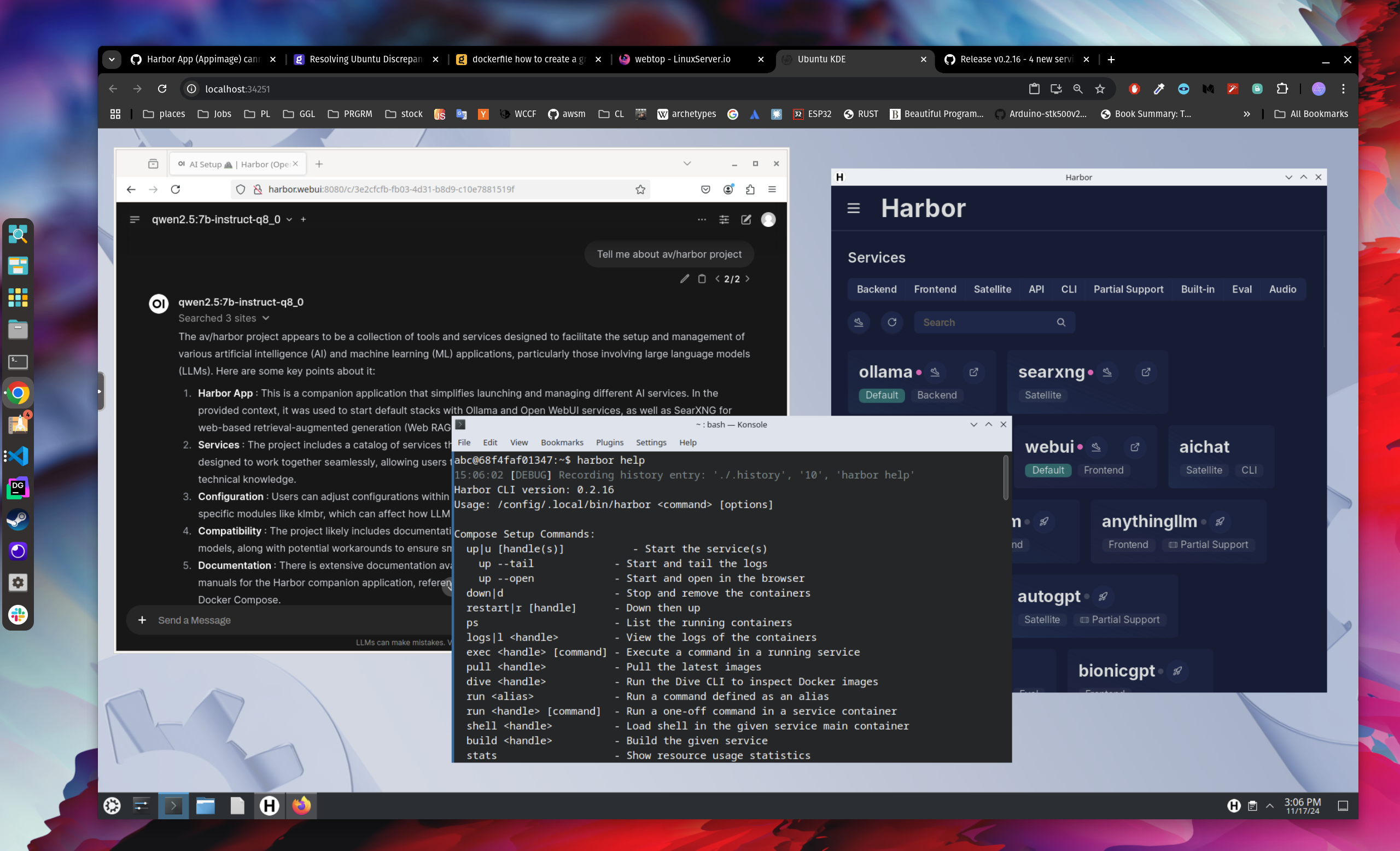 Webtop running harbor CLI and Harbor App