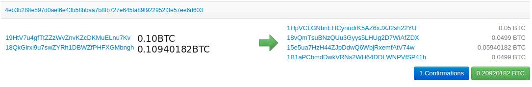 Figure 2: An example CoinJoin transaction with 2 users [11][12]