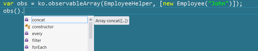 ObservableArray getting array intellisense