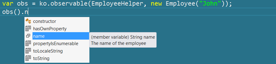 Observable getting value's intellisense