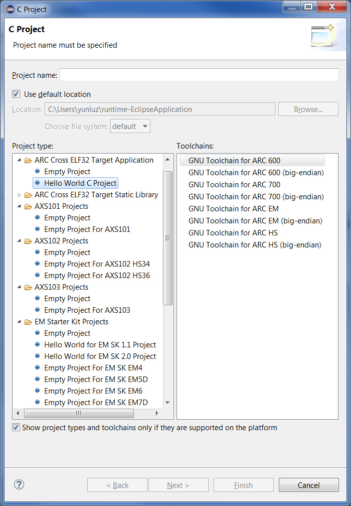 C Project Creation Dialog