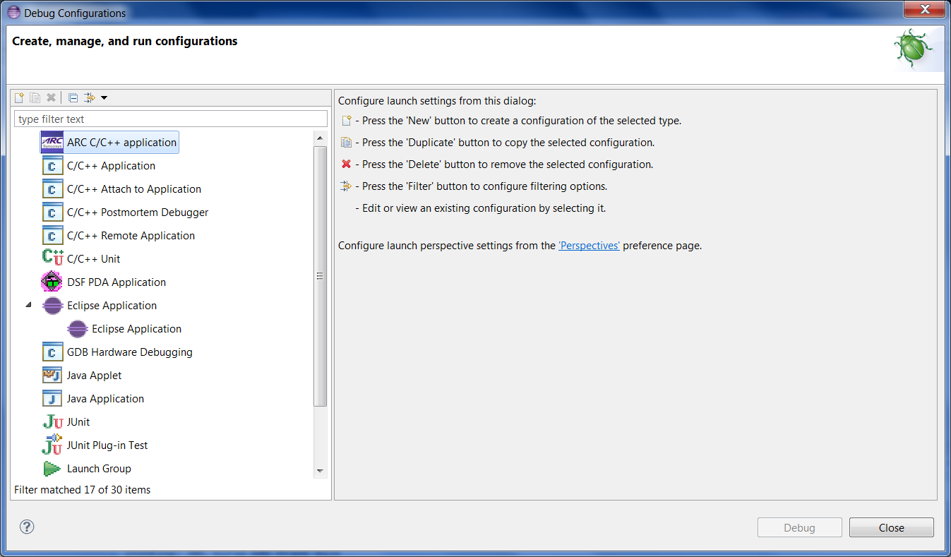 ARC Embedded Debug Configurations