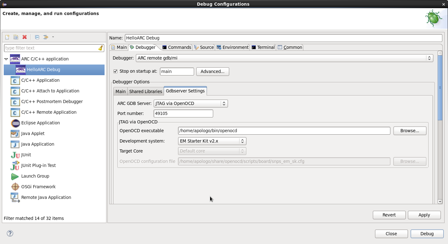 OpenOCD debugger tab