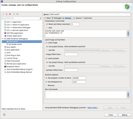 setting initialisation commands