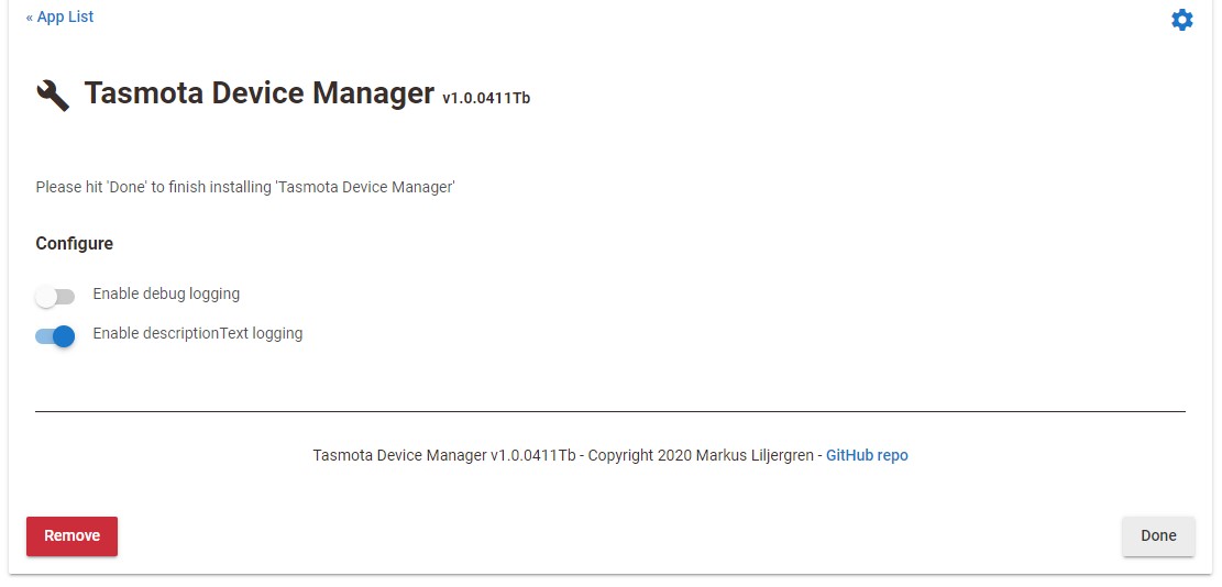 Tasmota Device Manager Installation Complete