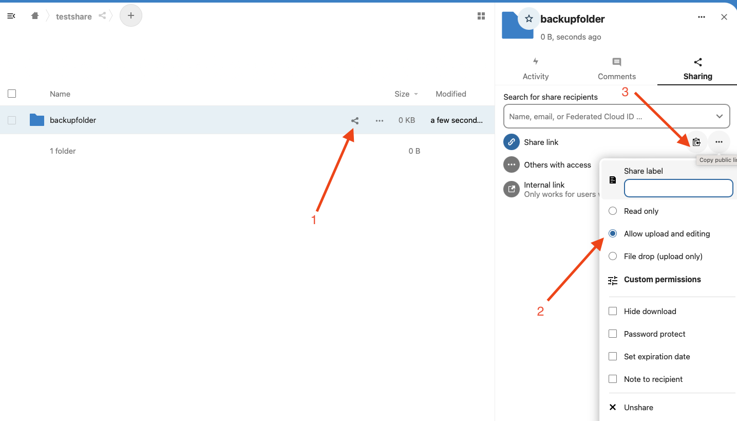 NextCloud Ordner freigeben