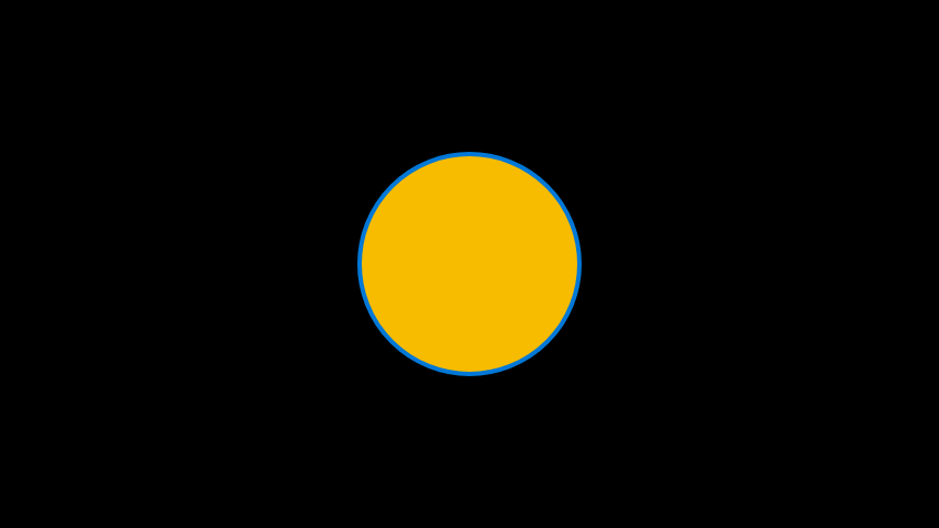 A yellow circle with blue stroke on a black background.