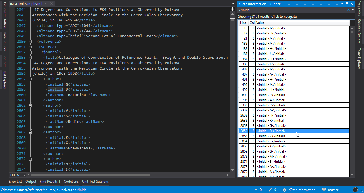 XPath Runner element query result.