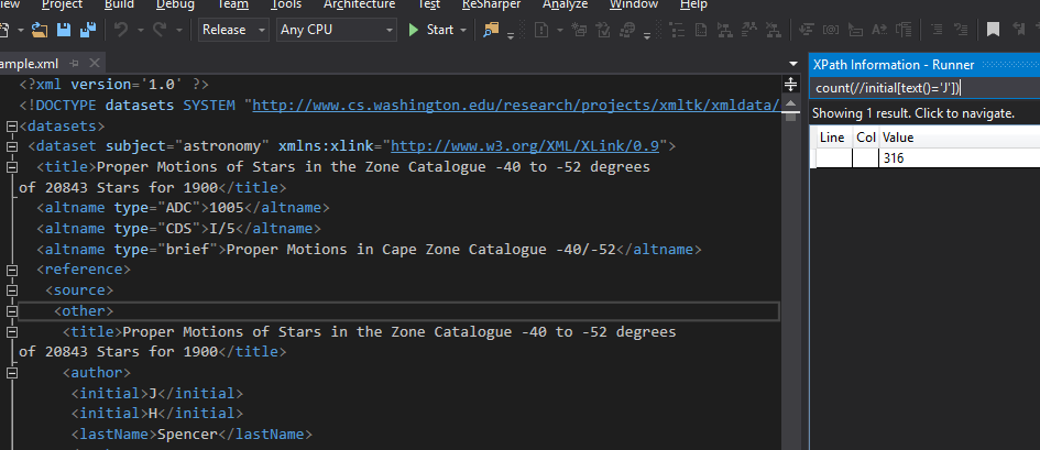 XPath Runner function query result.