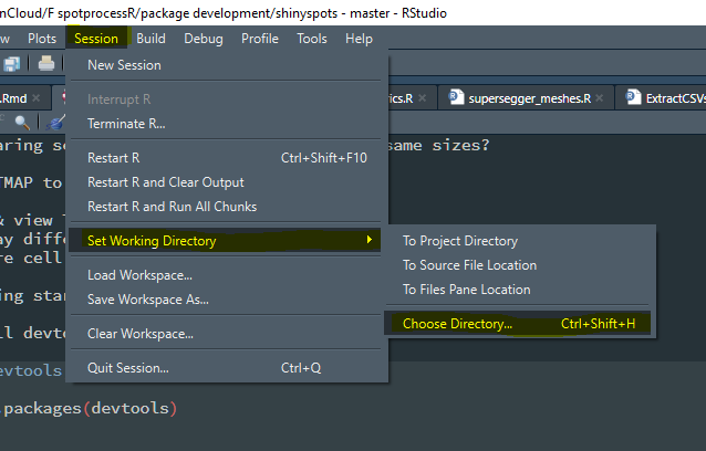 Setting the working directory in Rstudio