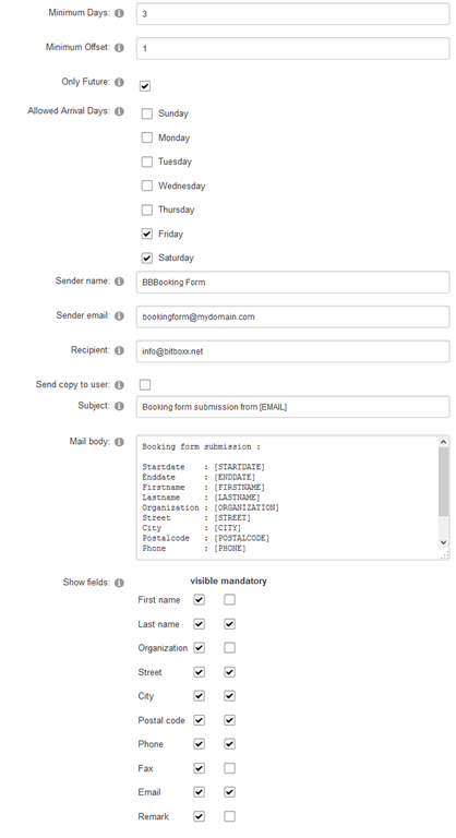 BBBooking Settings